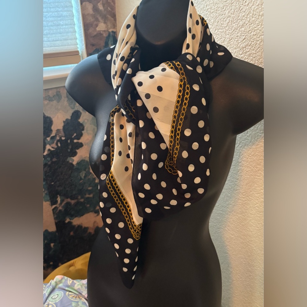 Polka Dot Scarf with Gold Chain Accent